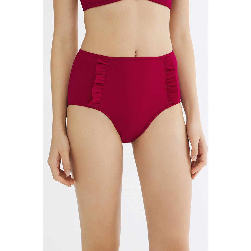 Penti Bordo Basic Y Ksek Bel Ruffle Bikini Alt Fiyat