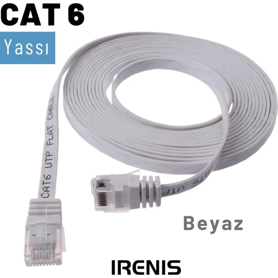 IRENIS CAT6 Yassı Ethernet Network LAN Kablosu Beyaz 20 Fiyatı