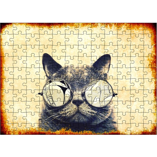 Tablomega Ahşap Mdf Puzzle Yapboz Gözlüklü Siyah Kedi 120 Fiyatı