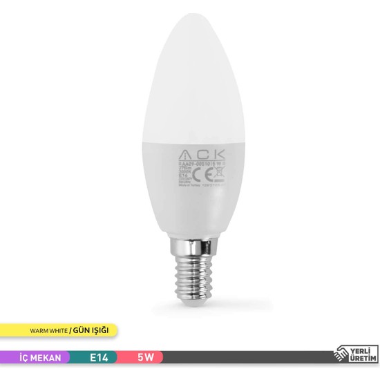 Ack LED Mum Ampul 3000K Gün Işığı 220V 5W E14 Fiyatı