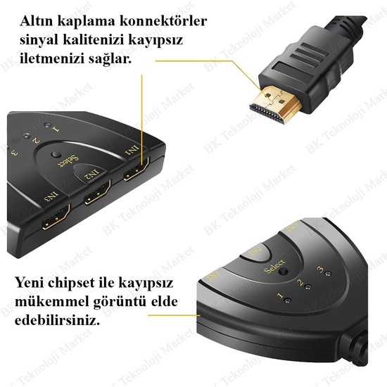 BK Teknoloji 3 Port HDMI Switcher 3 Giriş 1 Çıkışlı HDMI Fiyatı