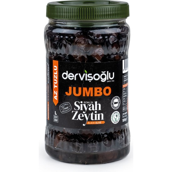 Dervişoğlu Jumbo Siyah Zeytin L Az Tuzlu 1 kg Fiyatı