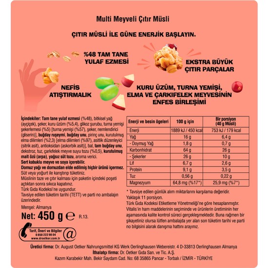 Dr Oetker Vitalis Knusper T R Multi Meyveli M Sli Gr Fiyat