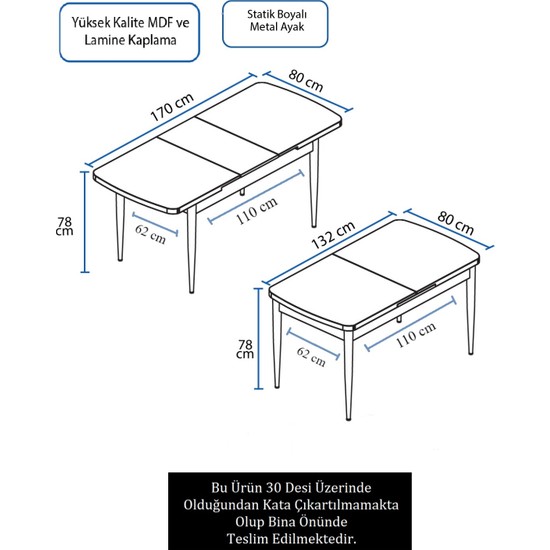 Canisa Concept Eta Serisi Mdf 80 x 132 cm Açılabilir Yemek Fiyatı