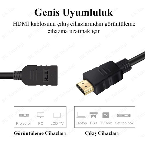 BK Teknoloji HDMI 1 4 Erkek Dişi Kısa Uzatma Kablosu 3D Full Fiyatı