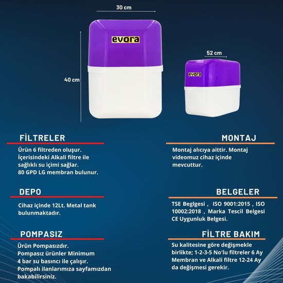 Evora 5 Aşamalı Lg Membranlı 12 Lt Mor Kapalı Şeffaf Kasa Fiyatı
