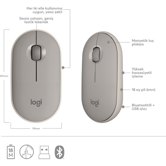 Logitech K380 Çoklu Cihaz Özellikli Sessiz Bluetooth Klavye ve M350