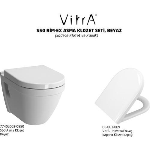 VitrA 7740B003 0850 S50 Rimex Asma Klozet Metal Menteşeli Fiyatı