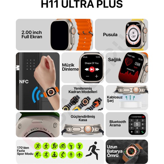 Kiwitime Watch 8 H11 Ultra Plus 2023 Pusula Nfc Siri Vidalı Fiyatı