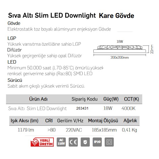 Lamptime Sıva Altı LED Spot Siyah Gövde 18W 6500K Kare Fiyatı