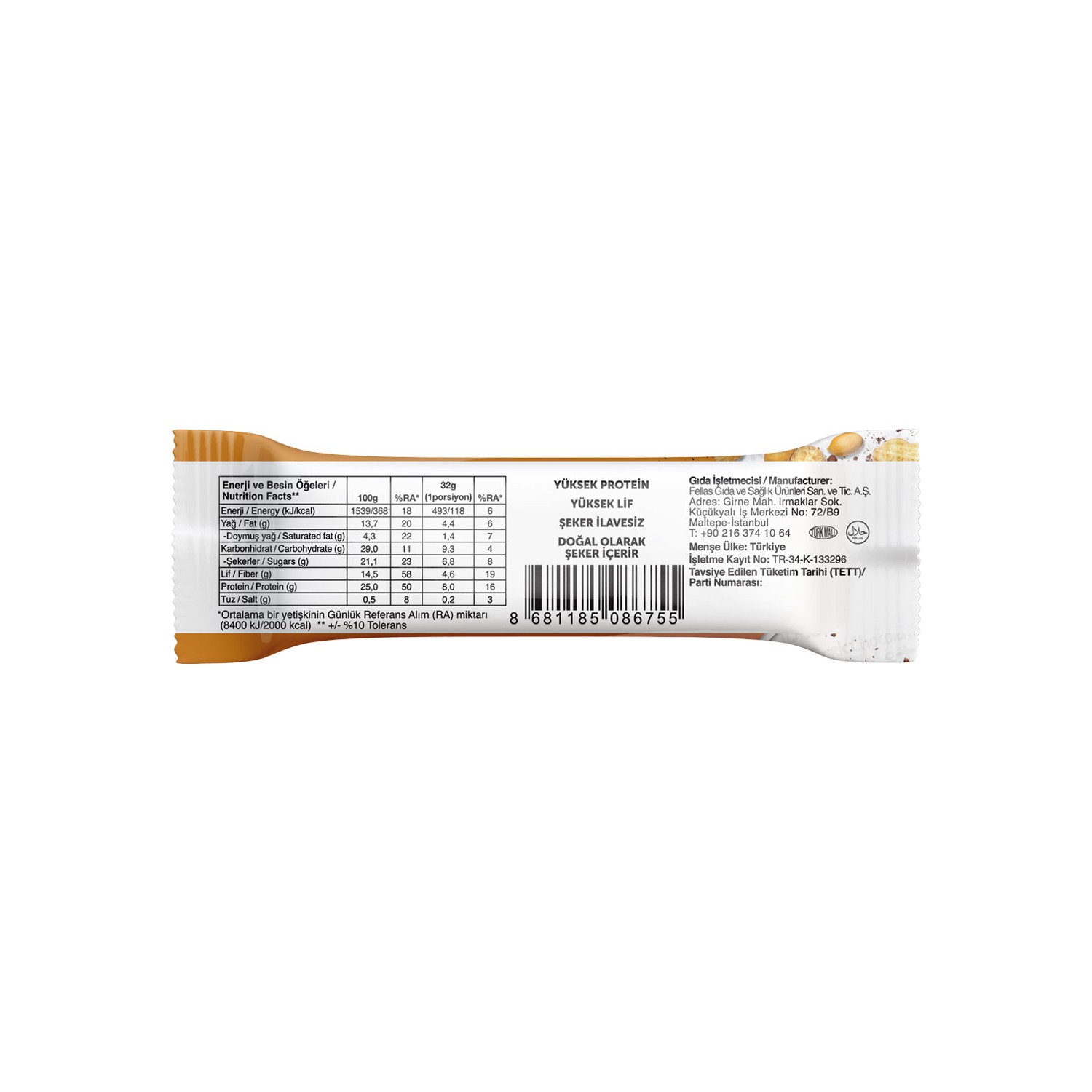 Fellas Protein Bar Yer Fıstıklı ve Kakaolu 32 gr x 12 Adet Fiyatı