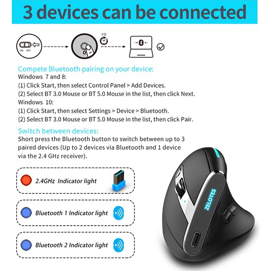 Jingyi F Ergonomik Dikey Fare G Bluetooth Kablosuz Arj