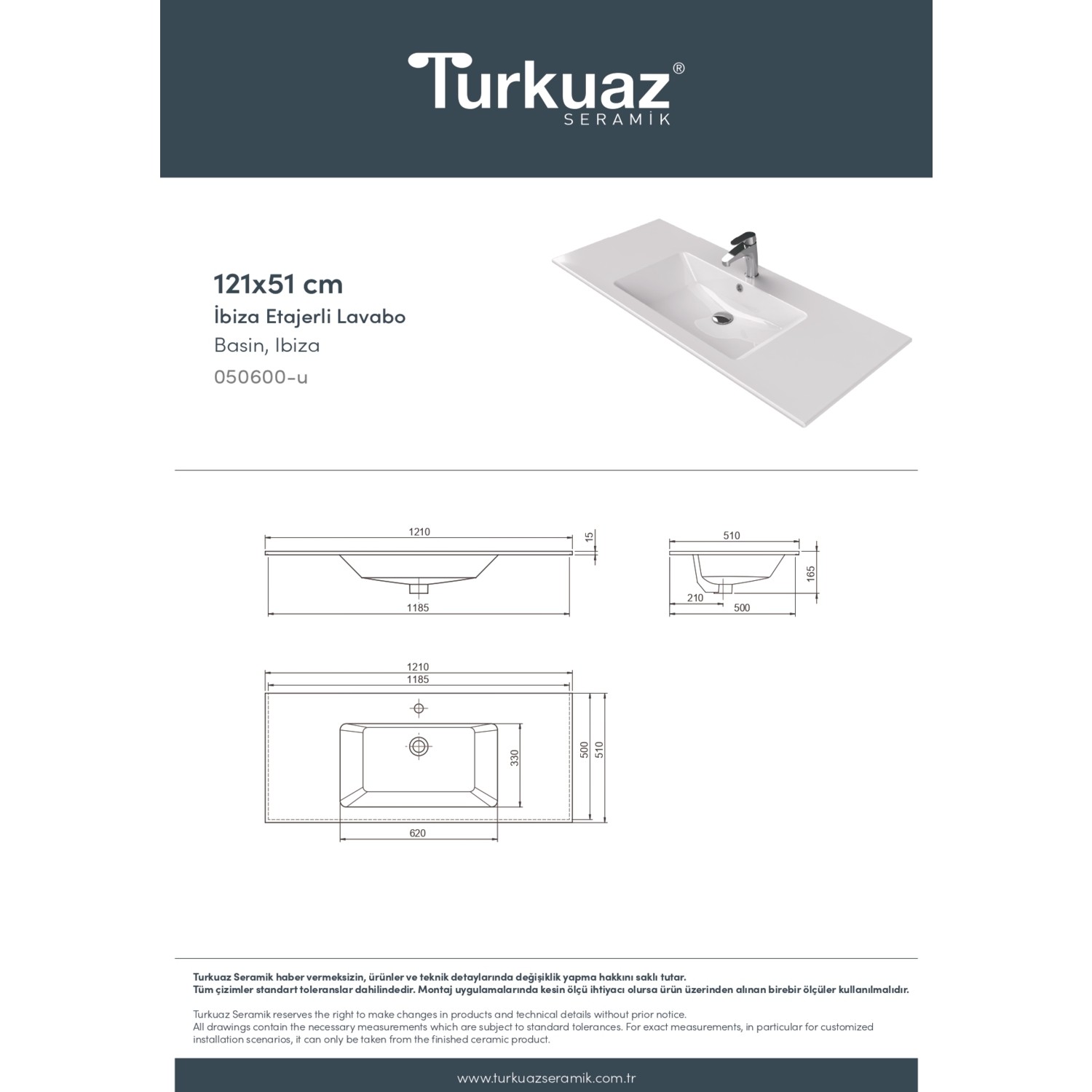 Turkuaz Seramik Ibiza 121 cm Tek Hazneli Etajerli Lavabo Fiyatı