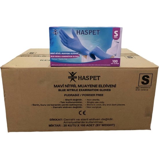 Haspet Mavi Nitril Muayene Eldiveni Small 100 LÜ 20 Paket 1 Fiyatı