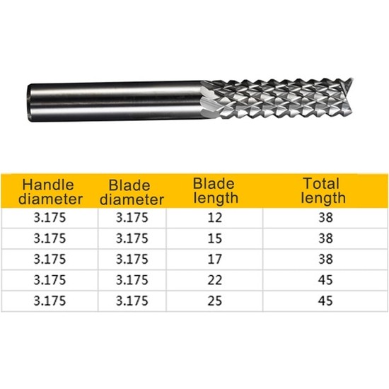 2Liyao 3 175X25X45MM End Mills 3 175MM Shank Tek Flüt Spiral Fiyatı