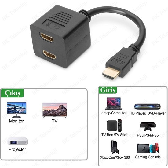 BK Teknoloji 2 Port HDMI Çoklayıcı Kablo 1 Giriş 2 Çıkış Fiyatı