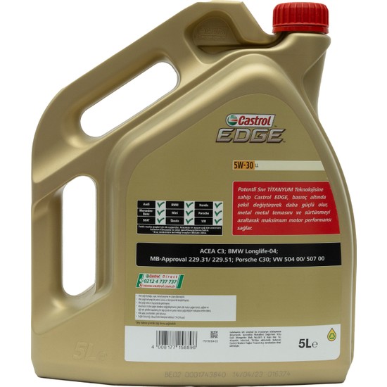 Castrol Edge 5W 30 Ll Tam Sentetik Benzin lpg ve Dizel Fiyatı