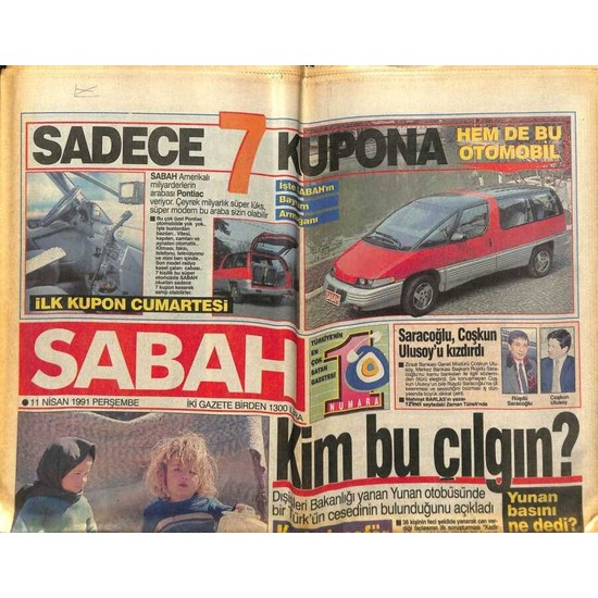 Gökçe Koleksiyon Sabah Gazetesi 11 Nisan 1991 260 Fiyatı