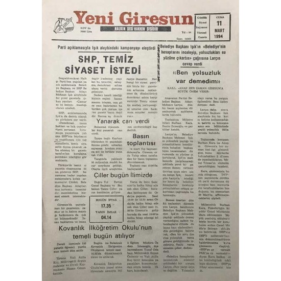 G K E Koleksiyon Yeni Giresun Gazetesi Mart Mehmet Fiyat