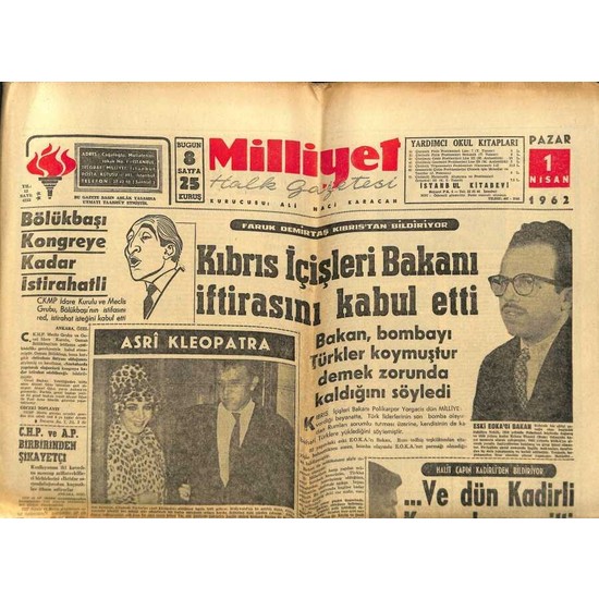 Milliyet Halk Gazetesi 1 Nisan 1962 Suriyeliler Dün De Fiyatı