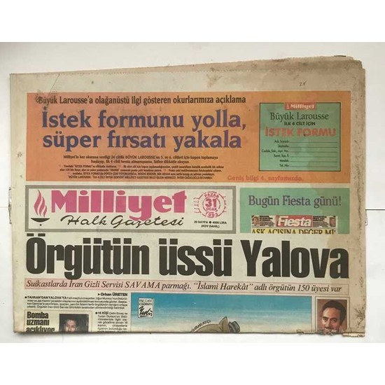 Gökçe Koleksiyon Milliyet Halk Gazetesi 31 Ocak 1993 Fiyatı