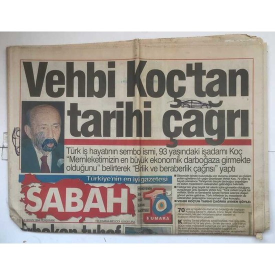 Gökçe Koleksiyon Sabah Gazetesi 14 Nisan 1994 Vehbi Fiyatı