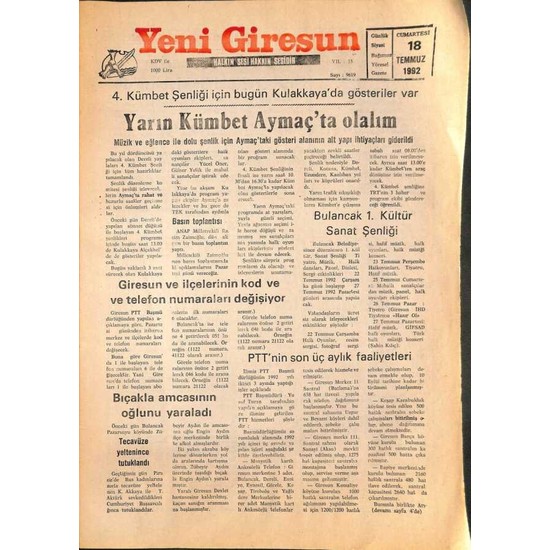 G K E Koleksiyon Yeni Giresun Gazetesi Temmuz Fiyat