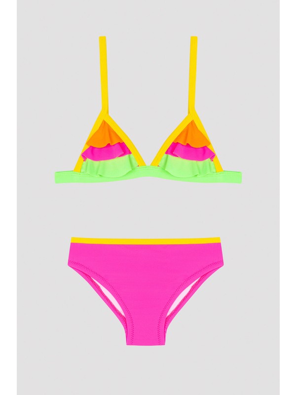 Penti Çok Renkli Kız Çocuk Colorful Frill Triangle Bikini Set OnuAl