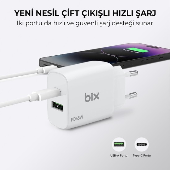 Bix Bx P G Gan Pd W Type C Ve Usb A Qc Pps Ift Portlu Fiyat