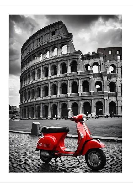 Ekart Colosseum ve Kırmızı Vespa Modern Mdf Tablo 35CM X50CM Fiyatı