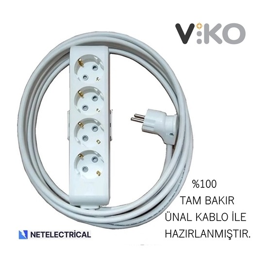 Viko Multi Let 4 lü 5 Metre Topraklı Çocuk Korumalı Kablolu Fiyatı