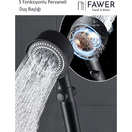 FAWER Faucet Shower 5 Fonksiyonlu Turbo Pervaneli Örgülü Fiyatı