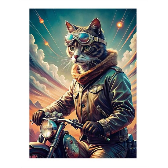 Ekart Motosiklet Kullanan Retro Kedi Mdf Poster Cmx Cm Fiyat