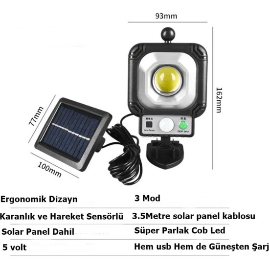 Gaman JX 855 Solar Güneş Enerjili Duvar Armatürü Sokak Lambası Hareket