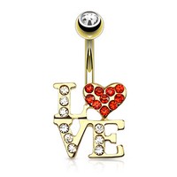 Chavin Love Yazılı Kırmızı Kalp Sarı Gold Göbek Piercing dc61