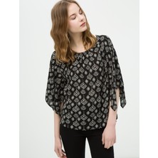 Ole Kadın Etnik Desenli Bluz Siyah