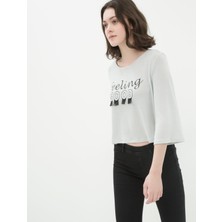 Ole Kadın Baskılı Kazak Gri