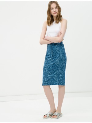 Ole Kadın Etnik Desenli Etek Lacivert