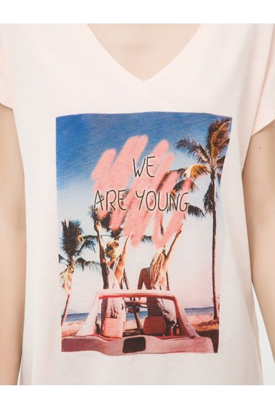 Ole Kadın Baskılı T-Shirt Gül Rengi