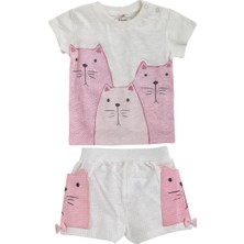 Soobe Ms Cat Kısa Kol T-Shirt Ve Şort Set Ekru 3 - 6 Ay