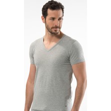 Cacharel Erkek Derin V Yaka Likralı T-shirt Gri