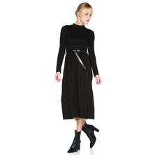 Miss Lusi 7372011 Yarım Balıkçı Eteği Pliseli Kemerli Uzun Elbise