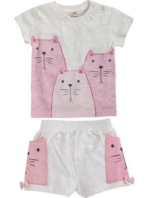 Soobe Ms Cat Kısa Kol T-Shirt Ve Şort Set Ekru 3 - 6 Ay