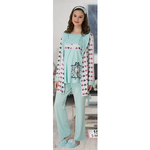 Şık Mecit 1506 Kalpli Micro Kumaş Sabahlıklı Lohusa ve Hamile Pijama Takımı