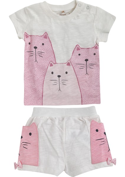 Ms Cat Kısa Kol T-Shirt Ve Şort Set Ekru 3 - 6 Ay