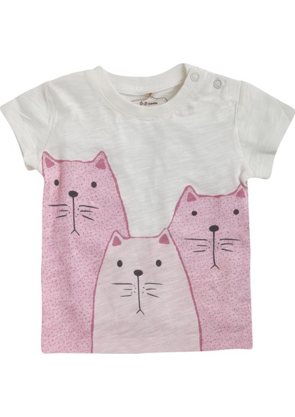 Ms Cat Kısa Kol T-Shirt Ve Şort Set Ekru 3 - 6 Ay
