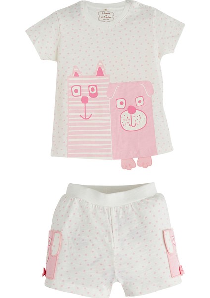 Sweet Dog Kısa Kol T-Shirt Fiyonklu Şort Set Ekru