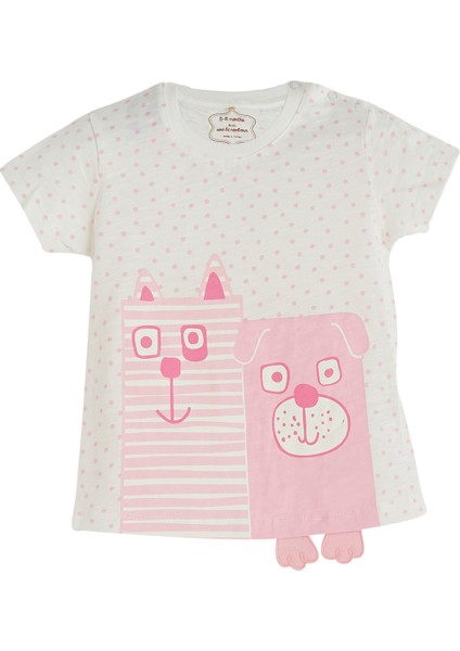 Sweet Dog Kısa Kol T-Shirt Fiyonklu Şort Set Ekru