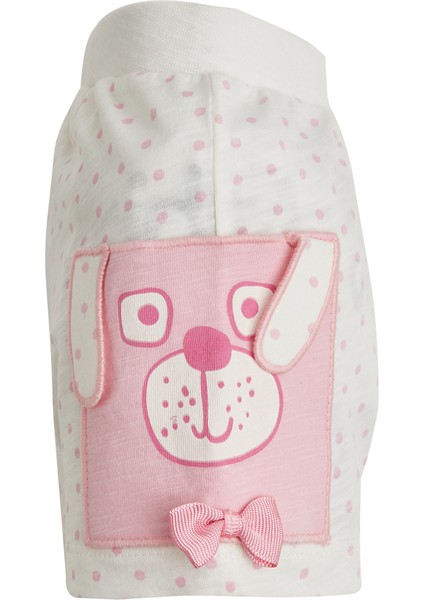 Sweet Dog Kısa Kol T-Shirt Fiyonklu Şort Set Ekru