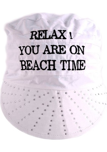 Beyaz Relax! You Are On Beach Time Taşlı Bandana